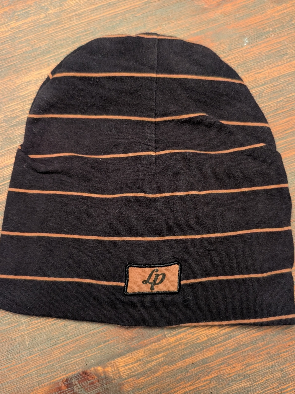 Striped Baby Beanie - Black with Tan Stripes